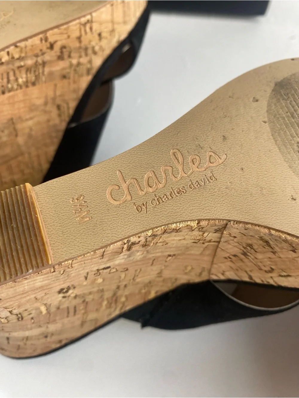 Charles By Charles David Latrice Black Crisscross Cork Wedge Sandals shoes 9.5